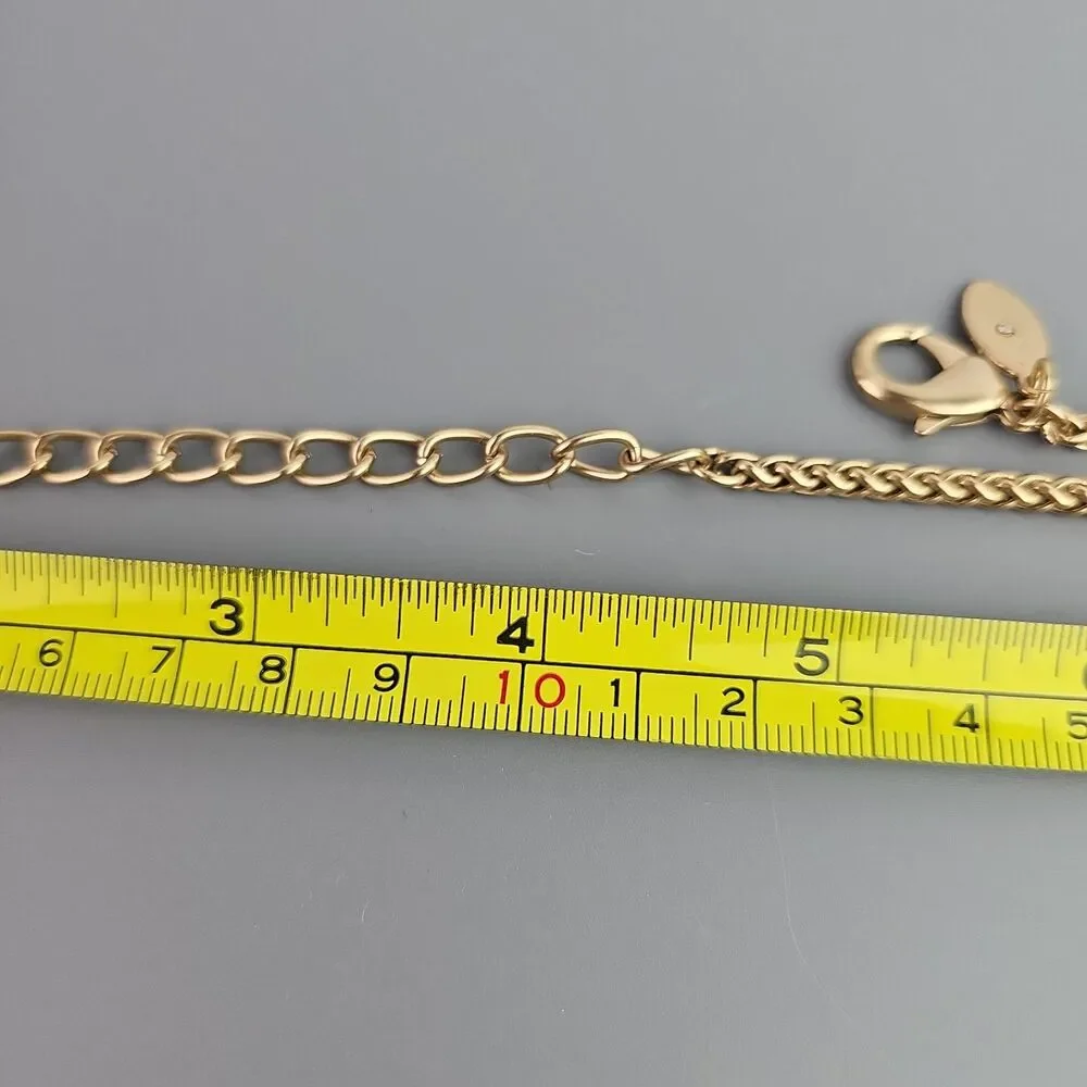 Chicos Gold Tone Necklace Wire Wrapped Oval Shape Pendant 16 in Braided Chain